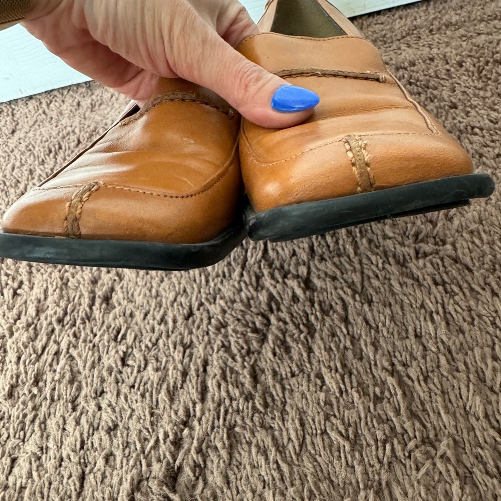 Nicole Brown Tan Pumps Retro Vintage Block Heel Loafer Leather 9 - Picture 3 of 9